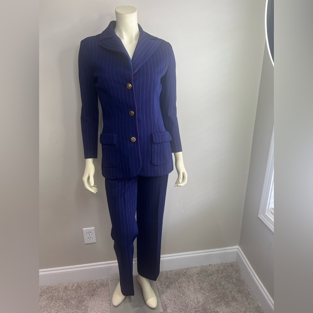 Navy blue with red pinstripe pantsuit - Picture 3 of 11